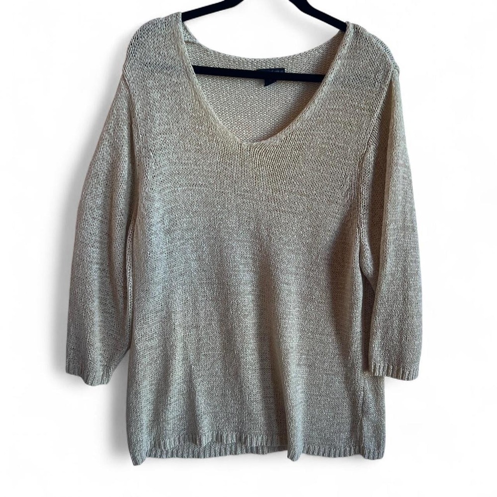 Westbound Woman Cream Lightweight Knit Sweater Top Coastal V-Neck 2X